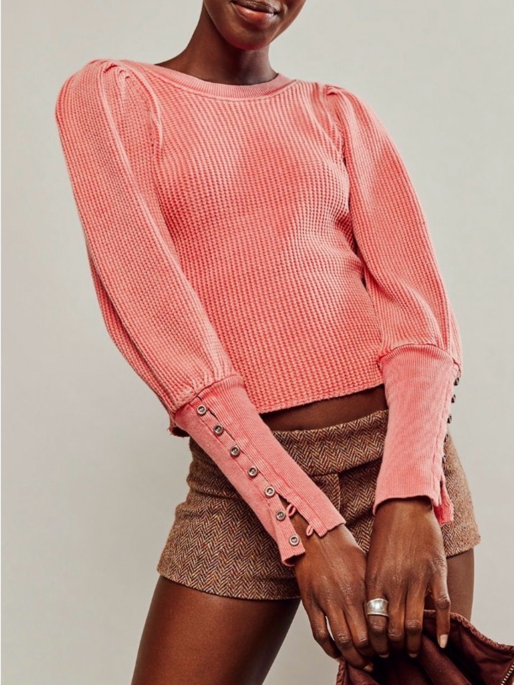 Free People One Wesley Thermal Long Sleeve Top in Bella Rosa Size Small